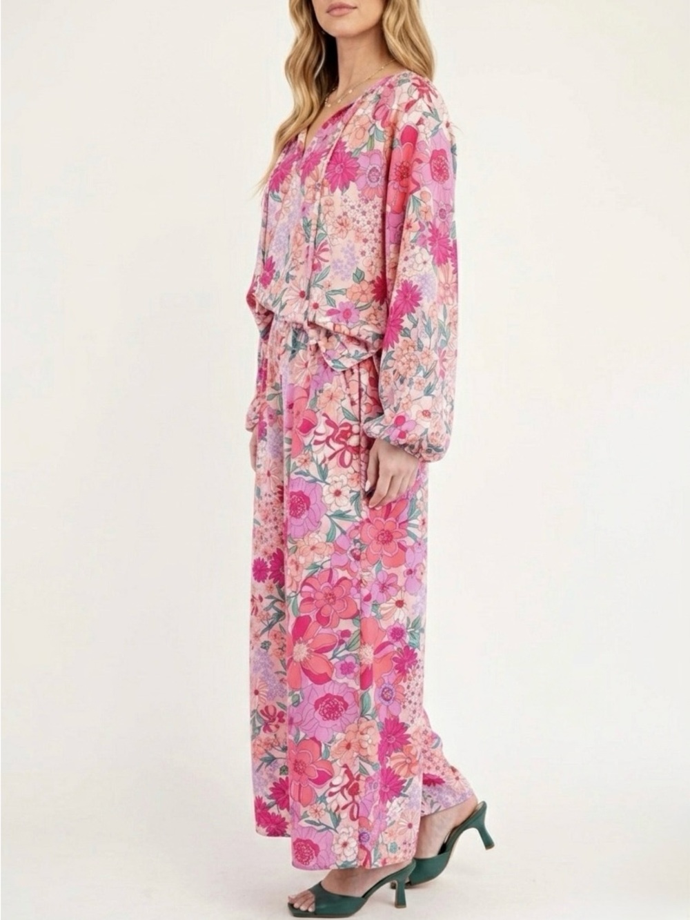 EASEL Vibrant Floral Palazzo Set Oversized Boho Chic Size Small NWT - Picture 2 of 5